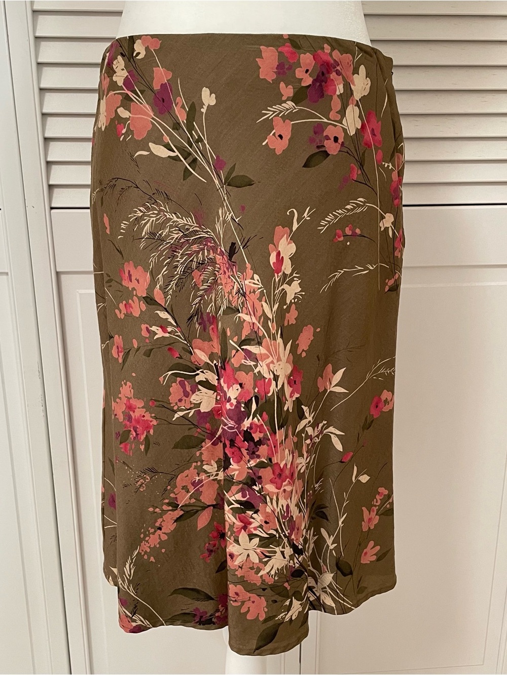Wool Silk 90s Vintage Brown Pink Floral Skirt Women’s 6 Ann Taylor Loft Fall